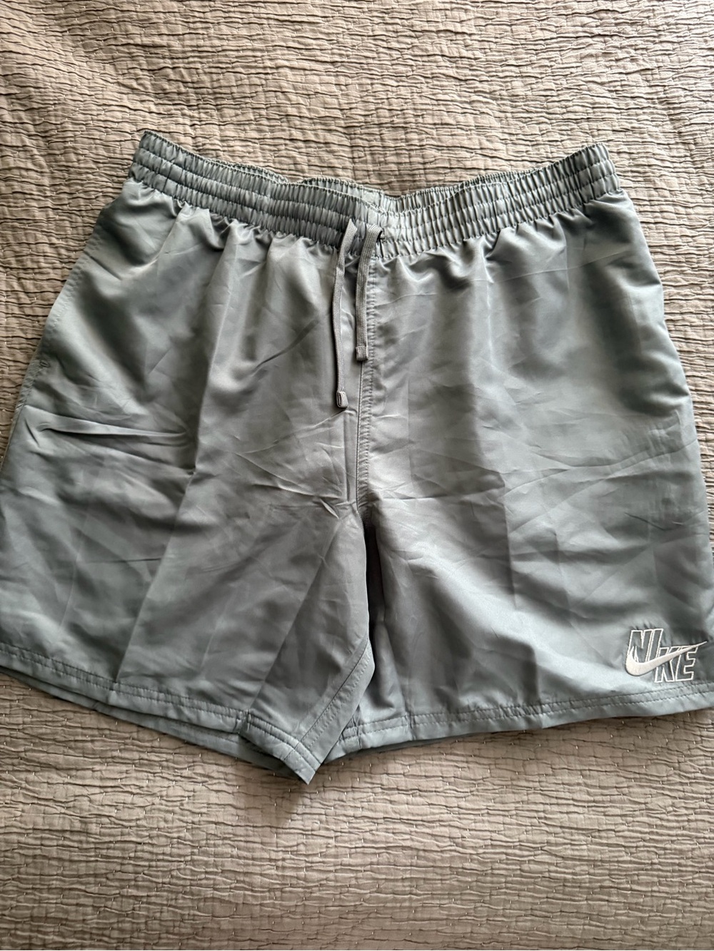 Nike Men's Light Gray Swim Trunks with Elastic Waist